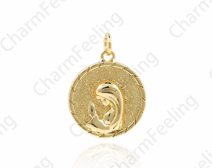 18K Gold Filled Coin Guardian Angel Pendant, Girl Charm, Girl Charm, Faceted Coin Necklace, DIY Jewelry Accessories, 23x17x3.3mm