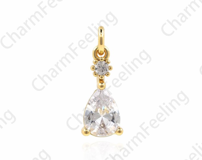 18K Gold Filled Rhinestone Pendant, Micropavé CZ Rhinestone Necklace, Fashion Necklace, Gift For Her 15x5.5x3mm