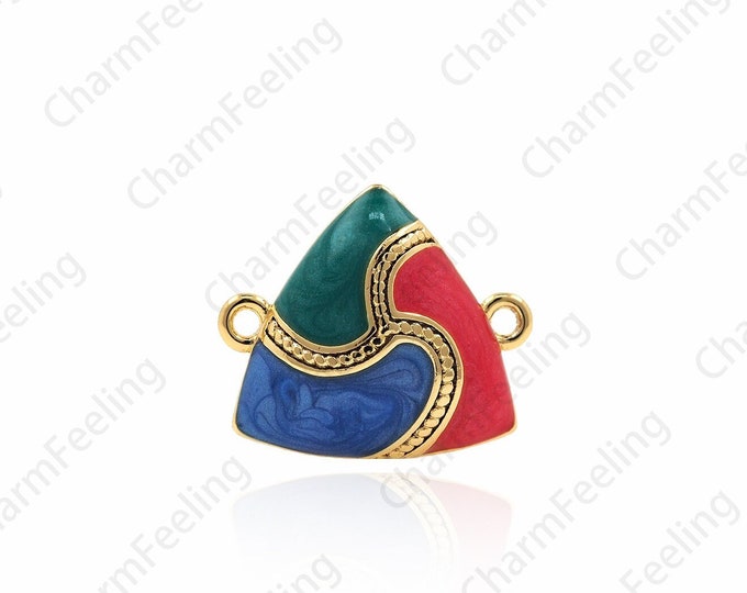 18K Gold Filled Enamel Triangle Charm Bracelet, Triangle Connector, Triangle Charm, Connector Charm, DIY Jewelry Accessories 13x15x3.5mm