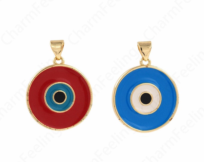 Micropavé CZ Eye Pendant Eye Pendant, 18K Gold Filled Good Luck Pendant Gold Eye Pendant,Round Eye Necklace, 20x26x2mm
