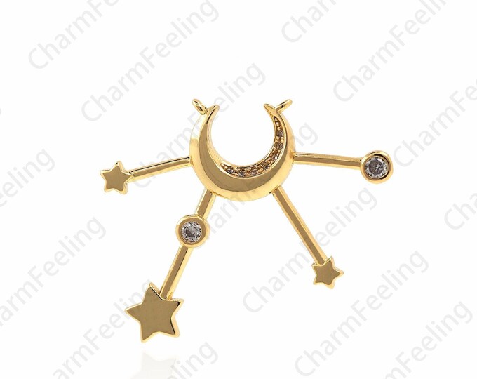 18K Gold Filled Constellation Pendant, Constellation Necklace, Constellation Charm, Moon Pendant, DIY Jewelry Accessories, 26x33x2.6mm