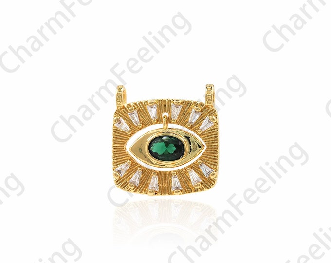 18K Gold Filled Square Eye Pendant, Micropavé CZ  Eye Necklace, Eye Charm, Rhinestone Necklace, DIY Jewelry Accessories, 22x21x3mm