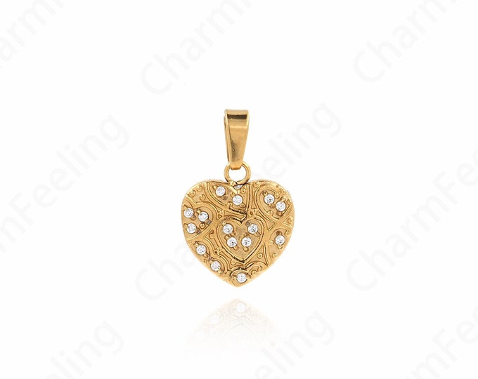 18K Gold Filled Heart Pendant, Love Necklace, Micropavé CZ Heart Necklace,Dainty Heart Charm, DIY Jewelry Accessories 16.5x10.5x1.8mm