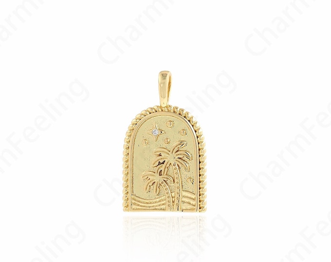 Door Pendant,Palm Tree Charm,18K Gold Filled Tree Of Life Pendant,Plant Necklace,DIY Jewelry Accessories,23.6x14.6x1.8mm