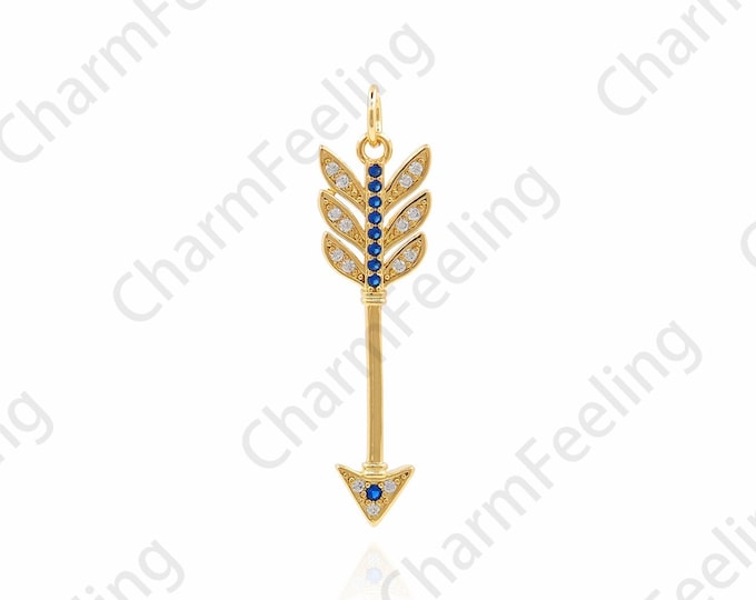 Micropavé CZ Arrow Necklace, 18K Gold Filled Arrow Pendant, Arrow Charm, Archery Necklace, Archery Charm,DIY Jewelry Accessories 35x9x2mm
