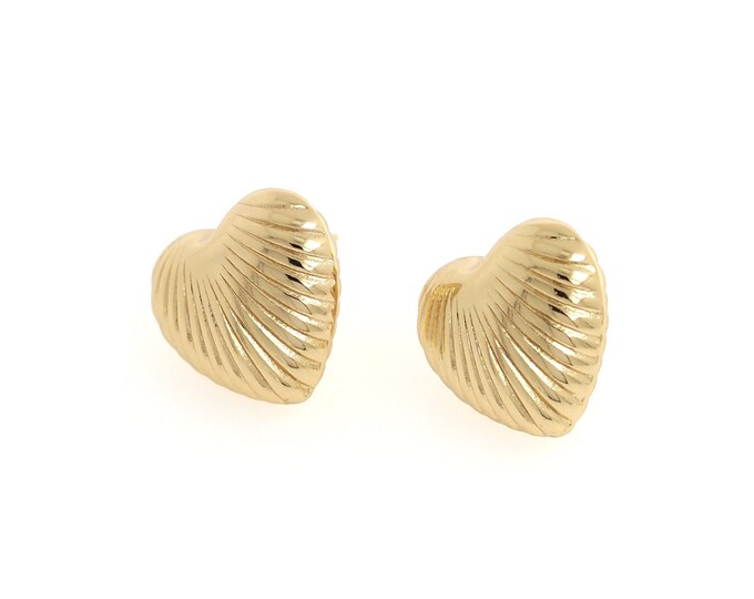 1 Pair,Heart-Shaped Earrings, 18K Gold Filled Heart Earrings,Dainty Heart Earrings,Puffed Heart Charm Gift For Her,19.5x20.5x10.5mm