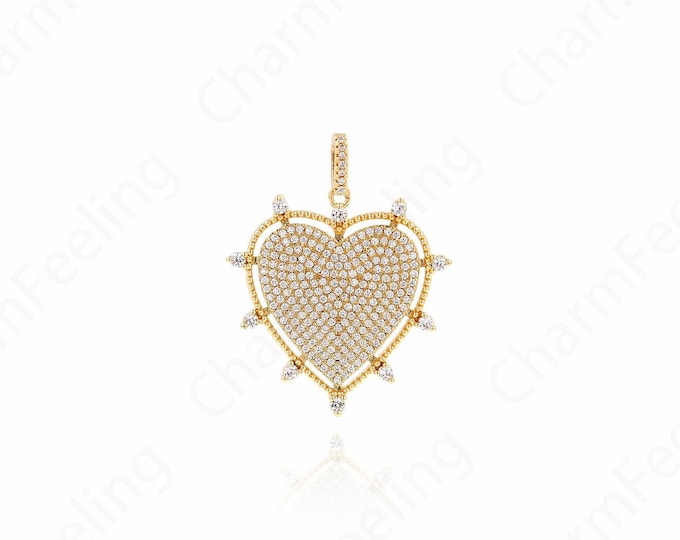 18K Gold Filled Heart Pendant, Love Necklace, Micropavé CZ Heart Necklace,Dainty Heart Charm, DIY Jewelry Accessories 39.5x31.5x1.8mm