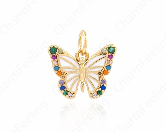 MicroPave CZ Butterfly Charm, Butterfly Jewelry, Animal Charm, 18K Filled Gold Butterfly Pendant, DIY Jewelry Supplies,13x13.5x2mm