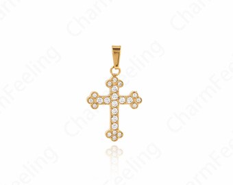 Micropavé CZ Cross Necklace, Cross Pendant, Religious Charm,Christian Charm, DIY Jewelry Making Accessories 22x13x2mm