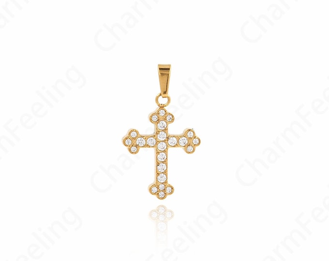 Micropavé CZ Cross Necklace, Cross Pendant, Religious Charm,Christian Charm, DIY Jewelry Making Accessories 22x13x2mm