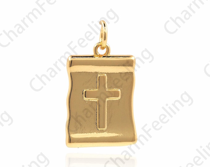 18K Gold Filled Square Cross Necklace, Cross Pendant, Cross Charm, Religious Charm, Religious Pendant, DIY Jewelry Accessories 22x12.5x2mm