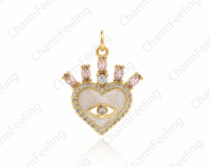 Micropavé CZ Heart-shaped Enamel Eye Pendant, 18K gold filling Enamel Heart-shaped Pendant, DIY Jewelry Accessories, 25x19x3.5mm