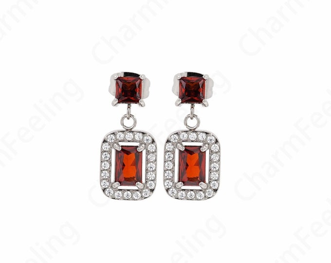 MicroPave CZ Simple Earrings,Square Earrings,Stainless Steel Earrings, Silver Filled Earring Charms,DIY Jewelry Supplies,19.5x9x3mm