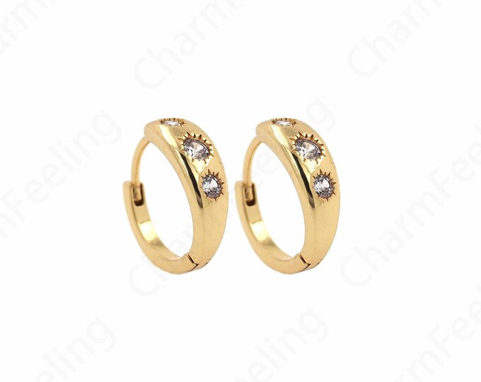Star Stud Earrings, 18K Gold Filled Round Earrings, Sun Earrings, Micropavé CZ Sunshine Charm, DIY Jewelry Supplies, 15.8x15x5.3mm