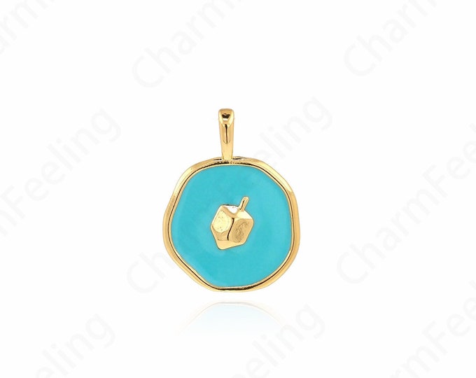 Pine Nut Pendant, Round Charm, Fruit Necklace, 18K Gold Filled Enamel Charm, Pine Nut Charm, DIY Jewelry Supplies, 18x13.5x1.5mm