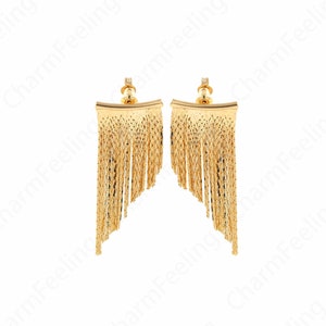 Tassel Earrings,Micropavé CZ Fringe Earrings, Boho Earrings, 18K Gold Filled Chain Earrings, Bar Earrings,Drop Earrings,46x20x5mm