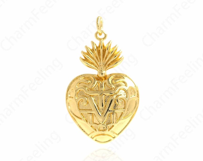18K Gold Filled Heart Pendant, Micropavé CZ Heart Necklace, Heart Charm, Love Necklace, DIY Jewelry Accessories 33.5x20x4mm