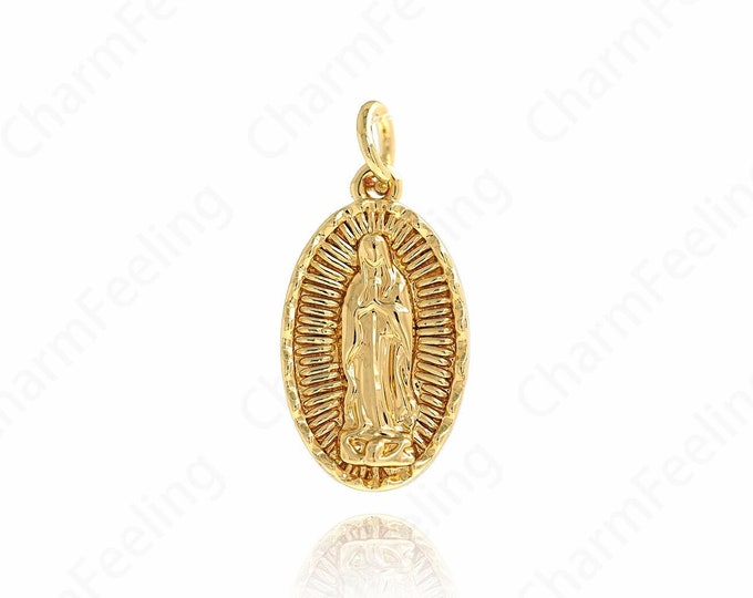 Dainty Strip Pendant,Oval Charm 18K Gold Filled Virgin Mary Pendant, Virgin Necklace, DIY Jewelry Components 22x10.5x2.2mm