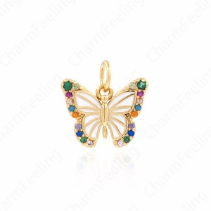 Amuleto de borboleta MicroPave CZ, joias de borboleta, pingente de borboleta de ouro preenchido 18K, suprimentos de joias DIY, 13x13,5x2mm