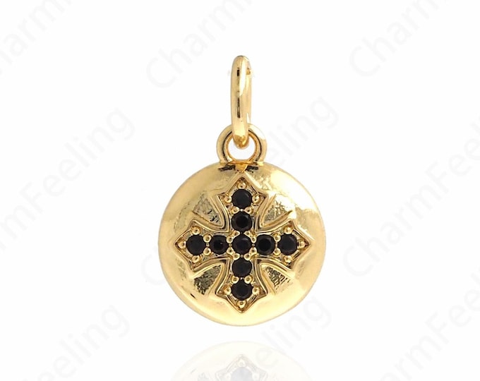 18K Gold Filled Cross Charm, Round Cross Pendant, MicroPave Cross Necklace, DIY Jewelry Making Accessories 14.3x9x2.2mm