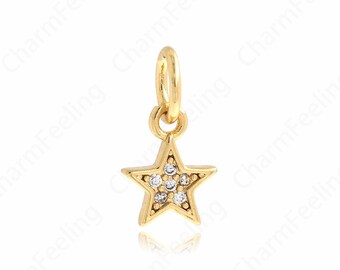 Collana con pentagramma Micropavé CZ da 10 pezzi, ciondolo a stella, ciondolo a stella cava, ciondolo a stella riempito in oro 18 carati, forniture di gioielli fai da te.14X7X1.5mm
