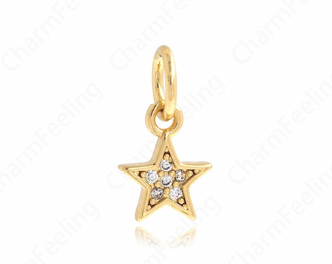 10 PCS Micropavé CZ Pentagram Necklace, Star Pendant, Hollow Star Charm, 18K Gold Filled Star Pendant, DIY Jewelry Supplies.14X7X1.5mm