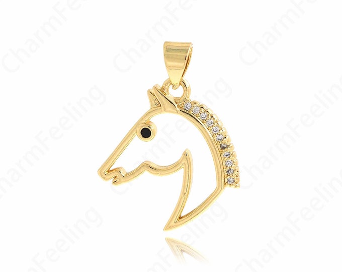 Horse Necklace,Animal Charm, 18K Gold Filled Unicorn Charm, Micropavé CZ Unicorn Pendant, DIY Jewelry Supplies, 24.7X18.5X2mm