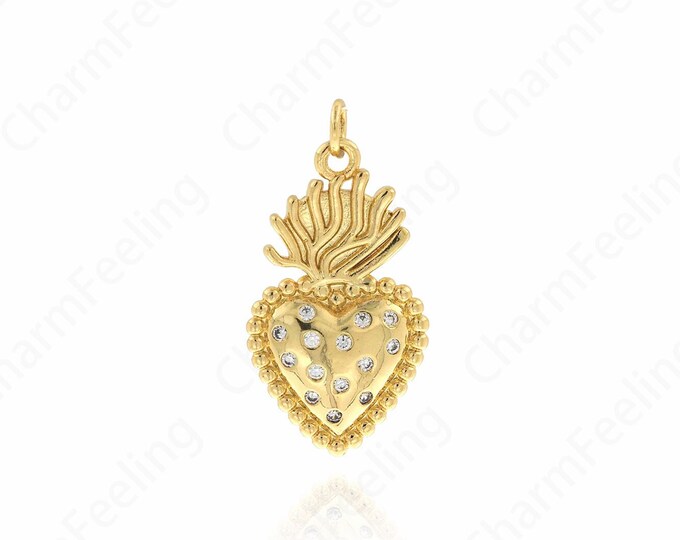 Micropavé CZ Heart Necklace,18K Gold Filled Heart Pendant, Love Necklace, Dainty Heart Charm, DIY Jewelry Accessories 30x15.2x3mm