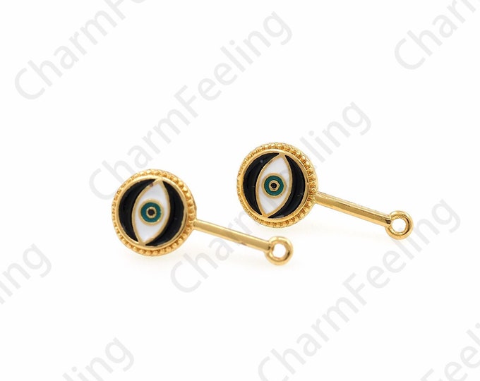 1 Pair, 18K Gold Filled Greek Eye Stud Earrings, Enamel Earrings, Round Earrings, Enamel Charm, Earring Accessories, 38x18mm