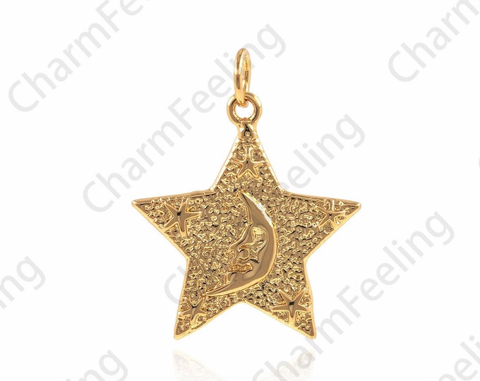 Micropavé CZ Star Pendant,18K Gold Filled Five-pointed Star Pendant, Five-Star Necklace,Polaris Pendant, DIY Jewelry Accessories 29x24x1.5mm