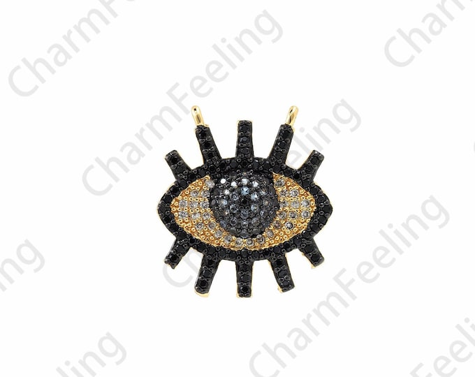 18K Gold Filled Eye Pendant, Micropavé CZ Beautiful Eye Necklace,Eye Pendant, DIY Jewelry Accessories, 20.5x19x3.5mm