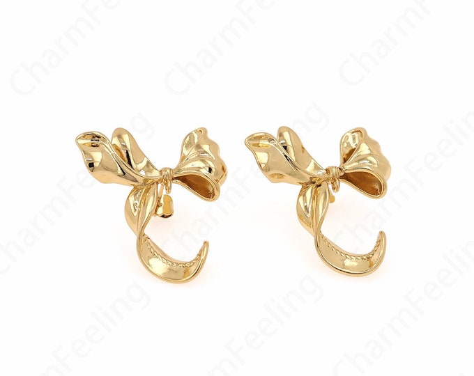 Bow Studs Earrings,18K Gold Filled Bow Earrings,Dainty Exquisite Earrings, A Gift For Her, 33.7x31x7mm