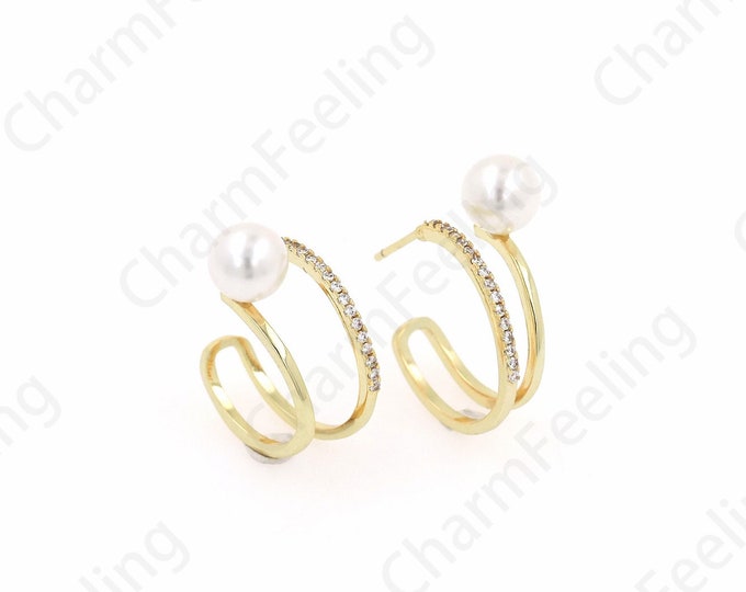 Hoop Earrings, Ring Pearl Earrings, 18K Gold Filled Pearl Earrings, Cutout Earrings, DIY Jewelry Supplies, 22x23x6mm