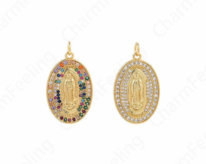 Micropavé CZ Strip Pendant, Virgin Necklace, 18K Gold Filled Virgin Mary Pendant, DIY Jewelry Components 30.5x17.5x3mm