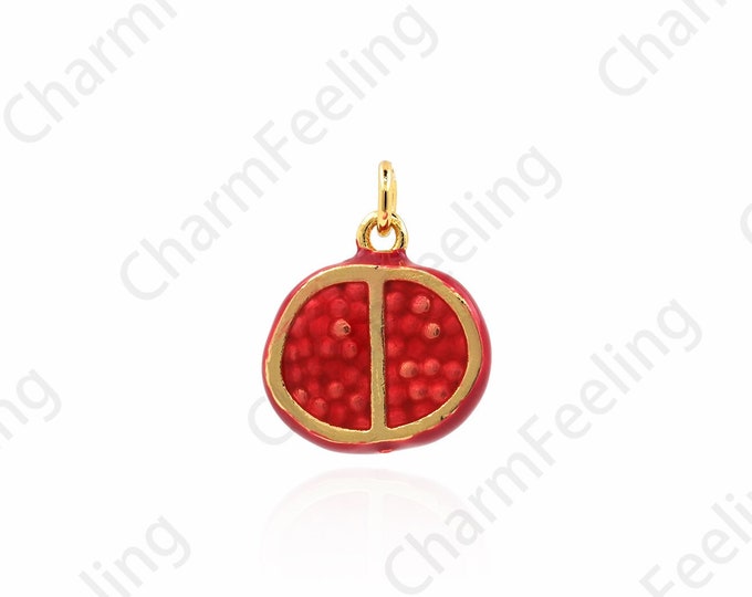 18K Gold Filled Enamel Pomegranate Pendant, Red Enamel Fruit Necklace, Fruit Pendant, Fruit Charm, Pomegranate Pendant, 16x13x5.5mm