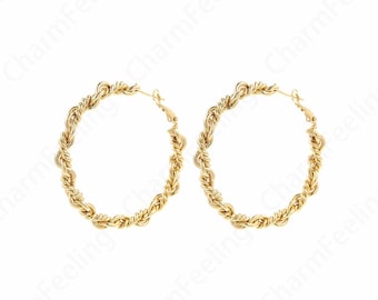 Twist Earrings, Round Earrings, Thin Gold Earrings, 18K Gold Filled Thin Earrings, Gift for Her, 51x4.5mm