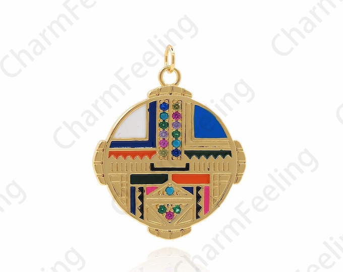 Abstract Face Pendant,18K Gold Filled Abstract Face Necklace,Face Charm,Micropavé CZ Face Necklace,DIY Jewelry Making Supplies,34x27.5x1.7mm