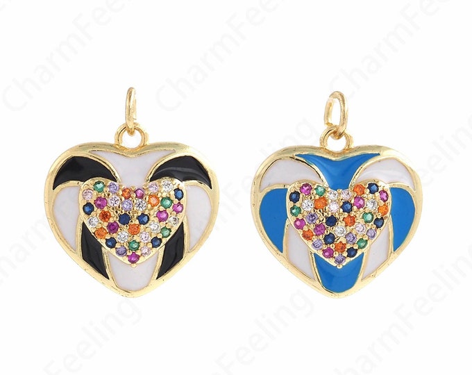 Enamel Heart Necklace, Heart charm, 18K Gold Filled Round Enamel Love Heart Pendant,DIY Jewelry Accessories 21x18.5x4.5mm