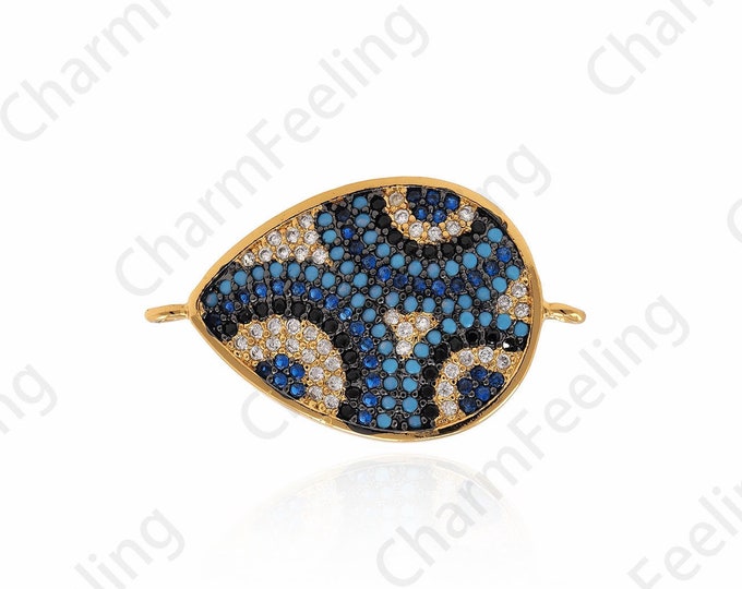 CZ Colorful Drop Connector,Teardrop Colored CZ Pave Charms For Bracelet Making 16x22.3x3.2mm 1pcs