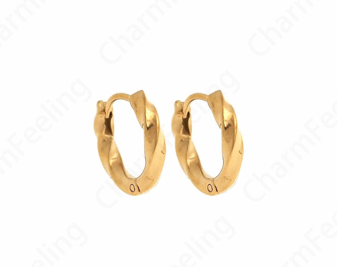 Round Earrings,Stainless Steel earrings, Micro pavé CZ Twist Earrings, 18K Gold Filled Earrings, Thick Gold Earrings,14.5x2.7mm