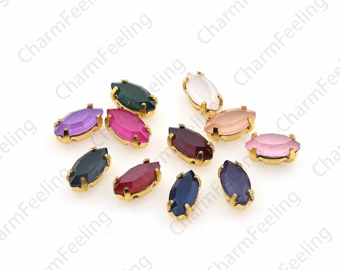 10pcs, Horse Eye Classic Cut Crystal Gemstone, Sewn Crystal Rhinestone, Flat Back Crystal With Golden Claw, 4x8mm