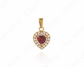 Micropavé CZ Heart Necklace,Dainty Heart Charm, 18K Gold Filled Heart Pendant, Love Necklace, DIY Jewelry Accessories 17.5x9.6x3.5mm