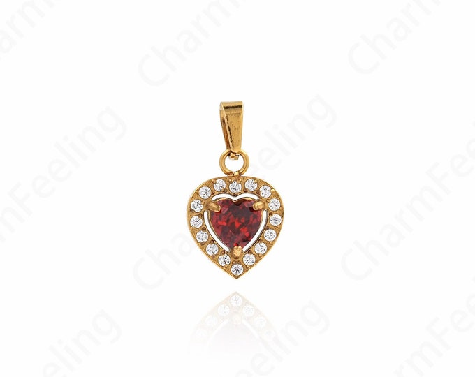 Micropavé CZ Heart Necklace,Dainty Heart Charm, 18K Gold Filled Heart Pendant, Love Necklace, DIY Jewelry Accessories 17.5x9.6x3.5mm