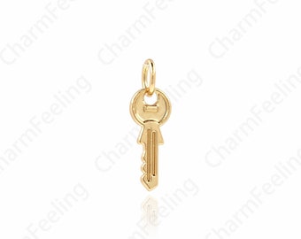 10 stuks 18K Gold Filled sleutelketting, sierlijke sleutel charme, sleutel hanger, DIY sieraden benodigdheden, 16,5x5,5x1mm