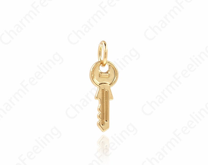 10 pcs 18K Gold Filled Key Necklace, Dainty Key Charm, Key Pendant,DIY Jewelry Supplies, 16.5x5.5x1mm