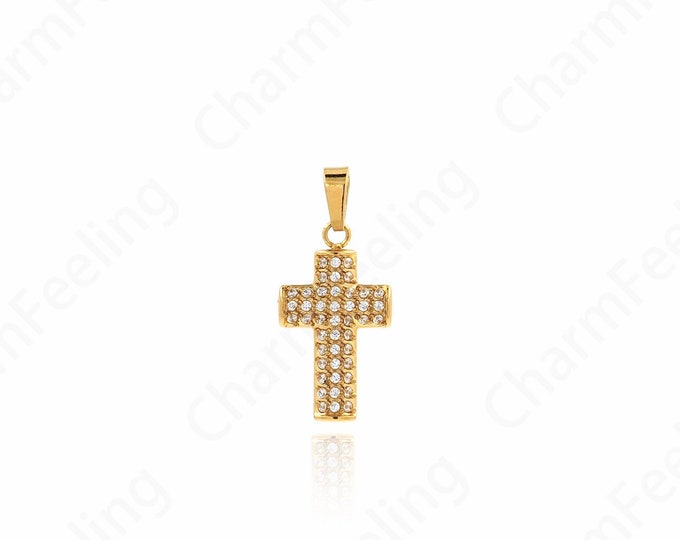 Christian Charm, Cross Necklace, Religious Charm,Micropavé CZ Cross Pendant, DIY Jewelry Making Accessories 22x10x2.3mm