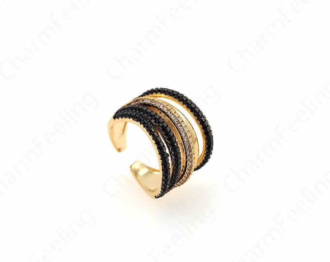 Micropavé CZ Everyday Rings, Round Rings, Thick Rings,18K Gold Filled Adjustable Rings, Gold Open Rings, DIY Jewelry Supplies