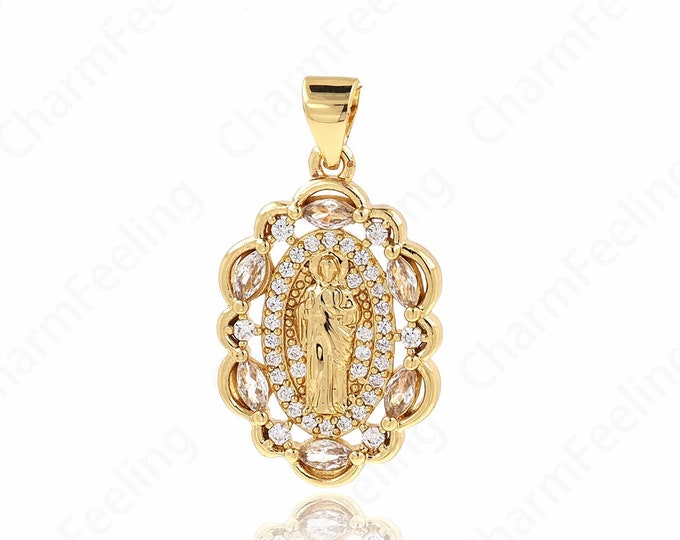 18K Gold Filled St.Jude Medallion Pendant and Chain,Micropavé CZ Gold Saint Jude Thaddeus Necklace,DIY Jewelry Supplies,27.5x15x2.5mm
