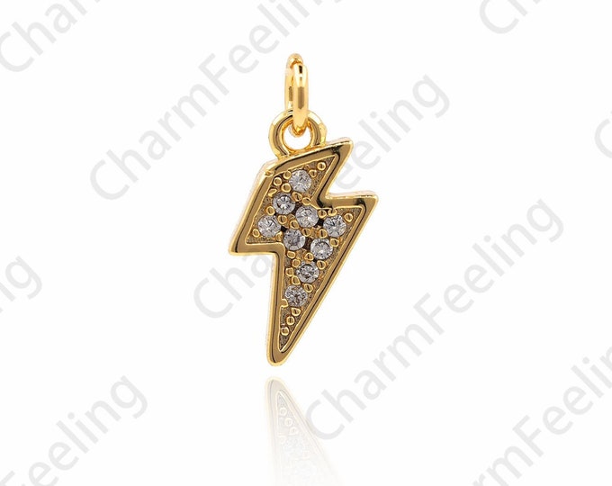 18K Gold Filled Lightning Necklace, Lightning Pendant, Lightning Jewelry, Micropavé CZ Lightning Pendant 15x7x2.5mm