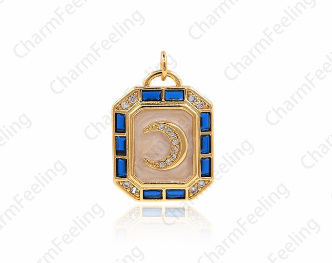 18K Gold Filled Rectangle Moon Pendant,Crescent Moon Necklace,Moon Charm,Micropavé CZ Crescent Pendant,DIY Necklace Accessories26x17.5x3.7mm